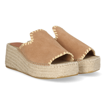 Ilenia-SD Dames Espadrilles Suede Camel