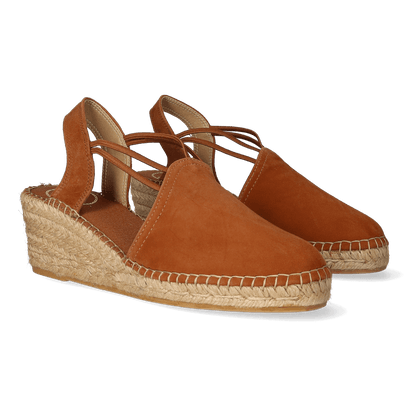 Tremp Suede Dames Espadrilles Cognac